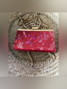 Authentic Jeanne Lottie Red Sequin Evening Clutch - Satin Back - GUC